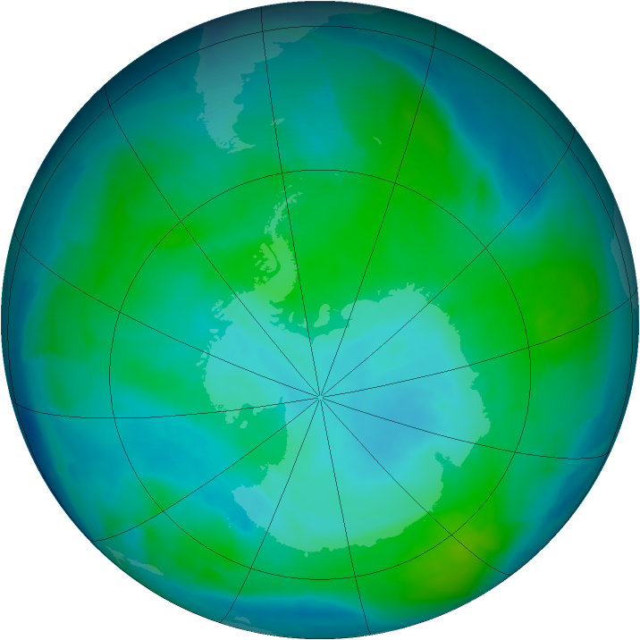 Antarctic ozone map for 12 January 2014
